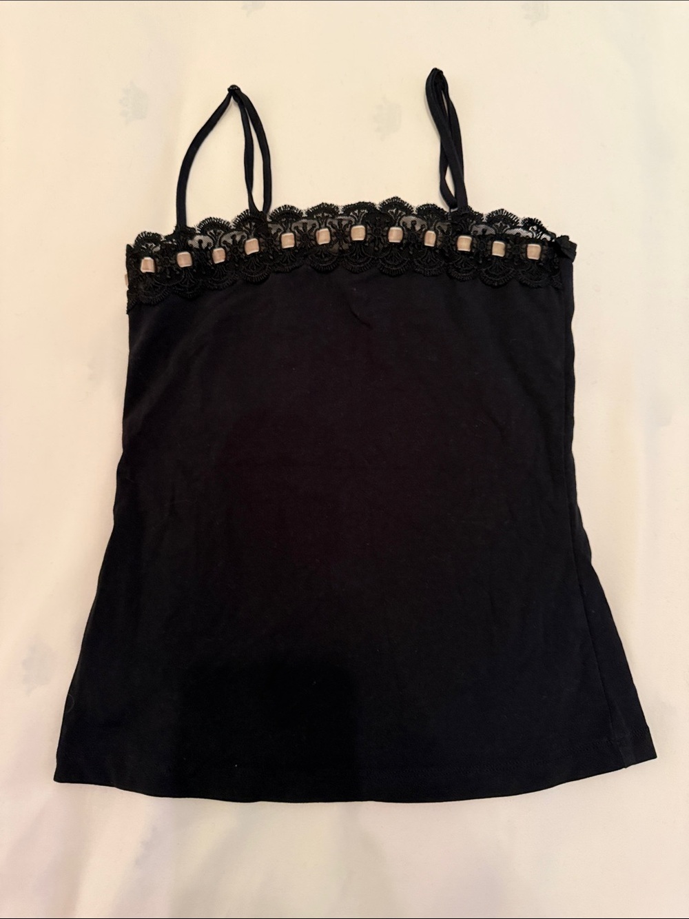 Black Lace-Trim Spaghetti Strap Top